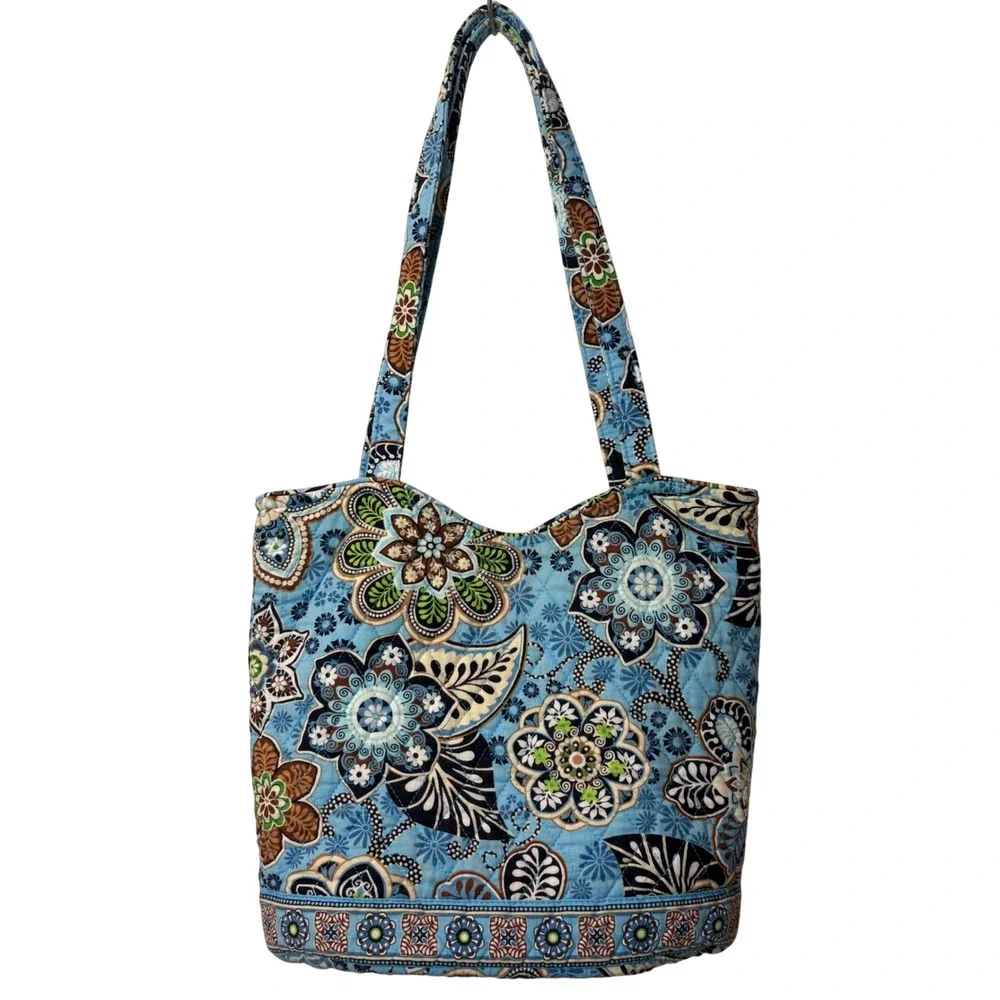 Vera Bradley Quilted Tote Bag Bali Blue Retired Pattern - Picture 3 of 7